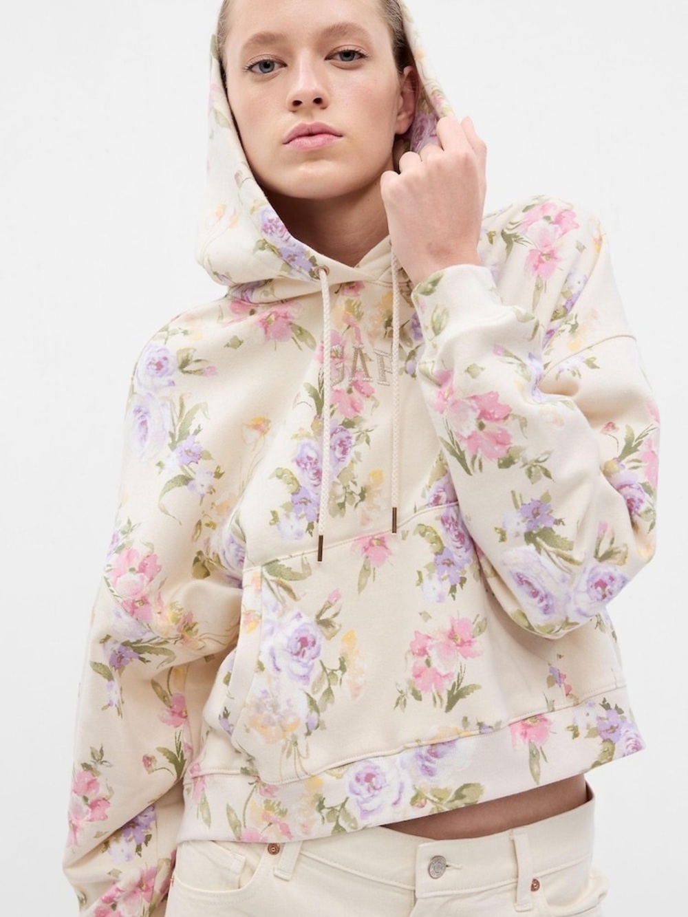 Gap × LoveShackFancy Floral Cropped Logo Hoodie Size XL